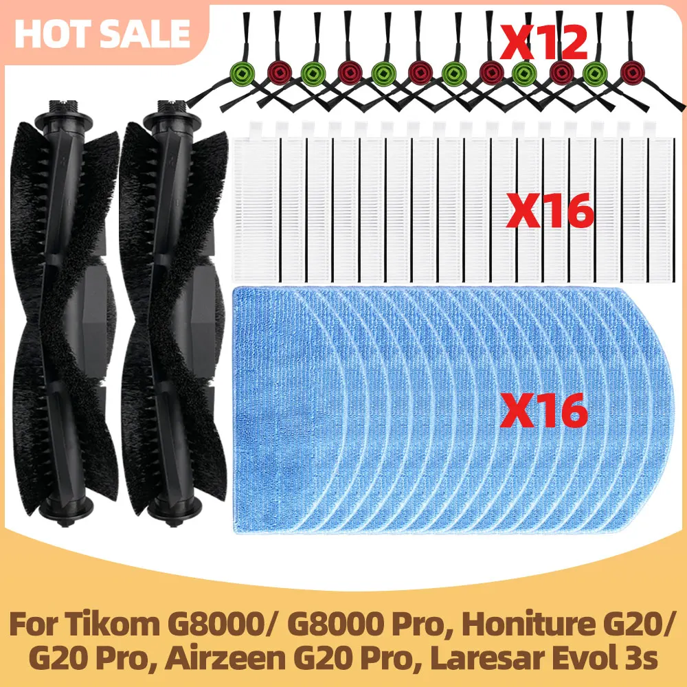 Passend für Tikom G8000/ G8000 Pro, Honiture G20/ G20 Pro, Airzeen G20 Pro, Laresar Evol 3s Hauptbürste Seitenbürste Filter Wischtuch Ersatzteile