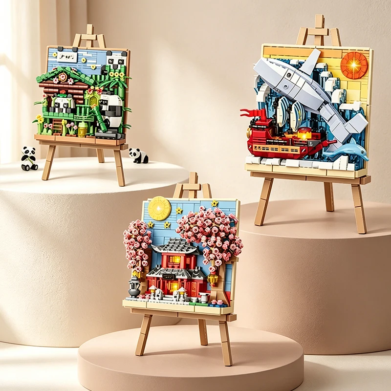 DIY Ocean Shark Panda House Peach Blossom MOC Building Block Model Puzzle Toy - Creative Art Building Set for Adults And Kids