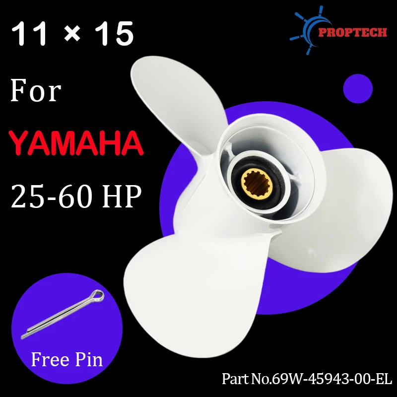 

For Yamaha 11x15-G Outboard Propeller 40 48 50 55 60 HP Boat Motor 3 Blade 13 Spline Aluminum Alloy Screw 69W-45943-00-EL