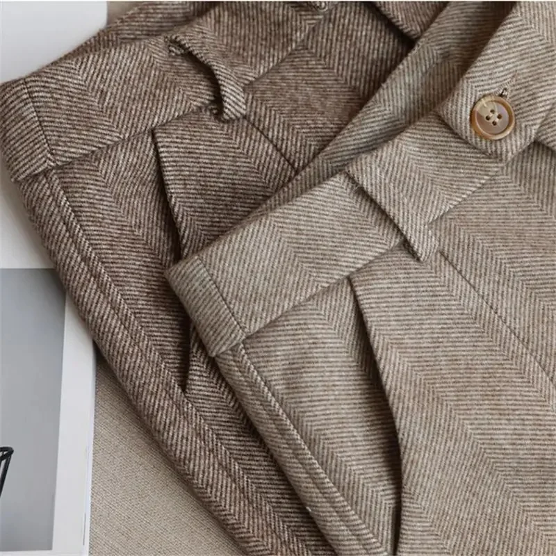 Spodnie damskie z wysoką talią Spodnie biurowe damskie Harem Spodnie ołówkowe Koreańska moda Spodnie Casual Button Luźne kobiece spodnie Khaki Nowy — zdjęcie 2