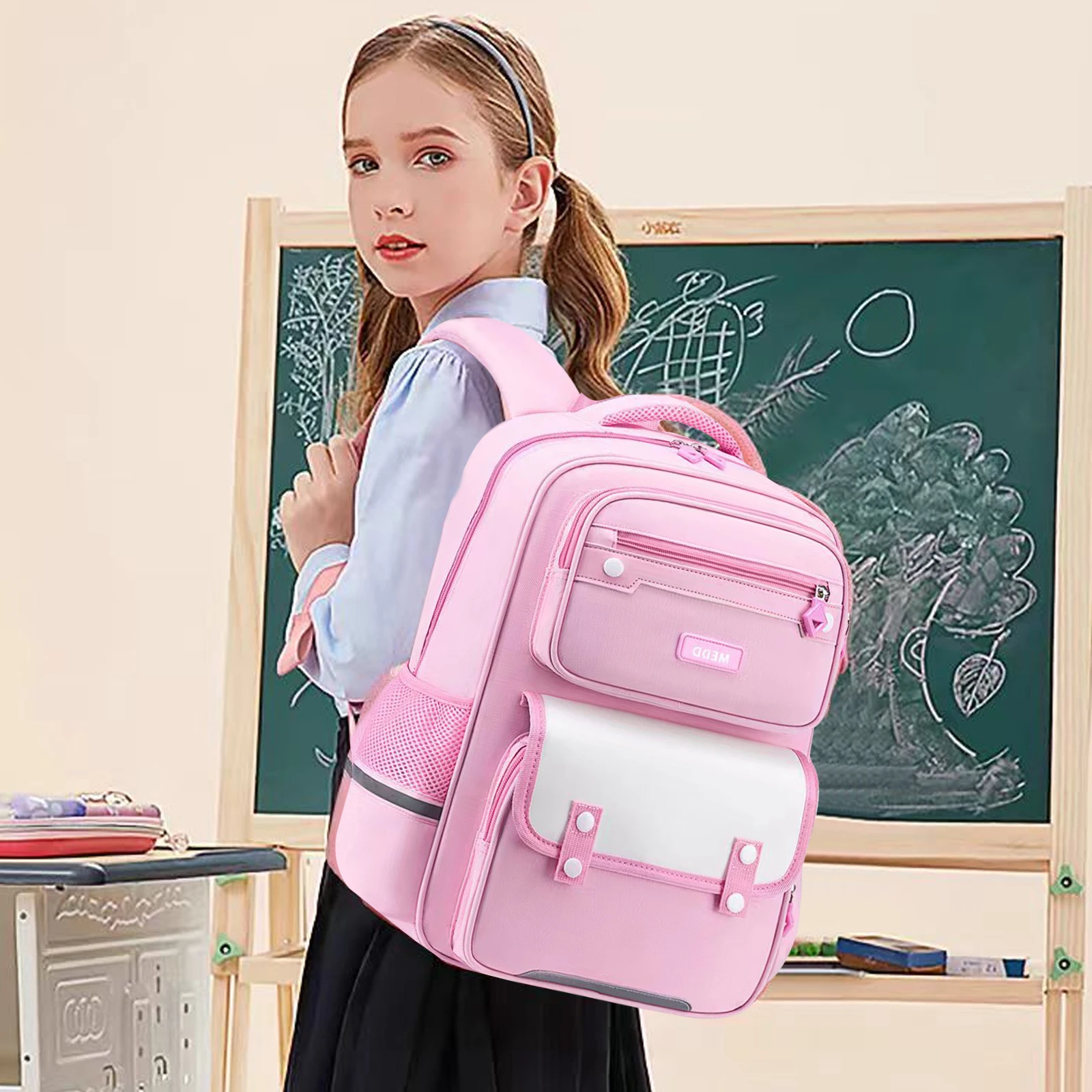 Primary Girls Backpacks Elementary School Bags Bookbags with Refrigerator Front Pocket