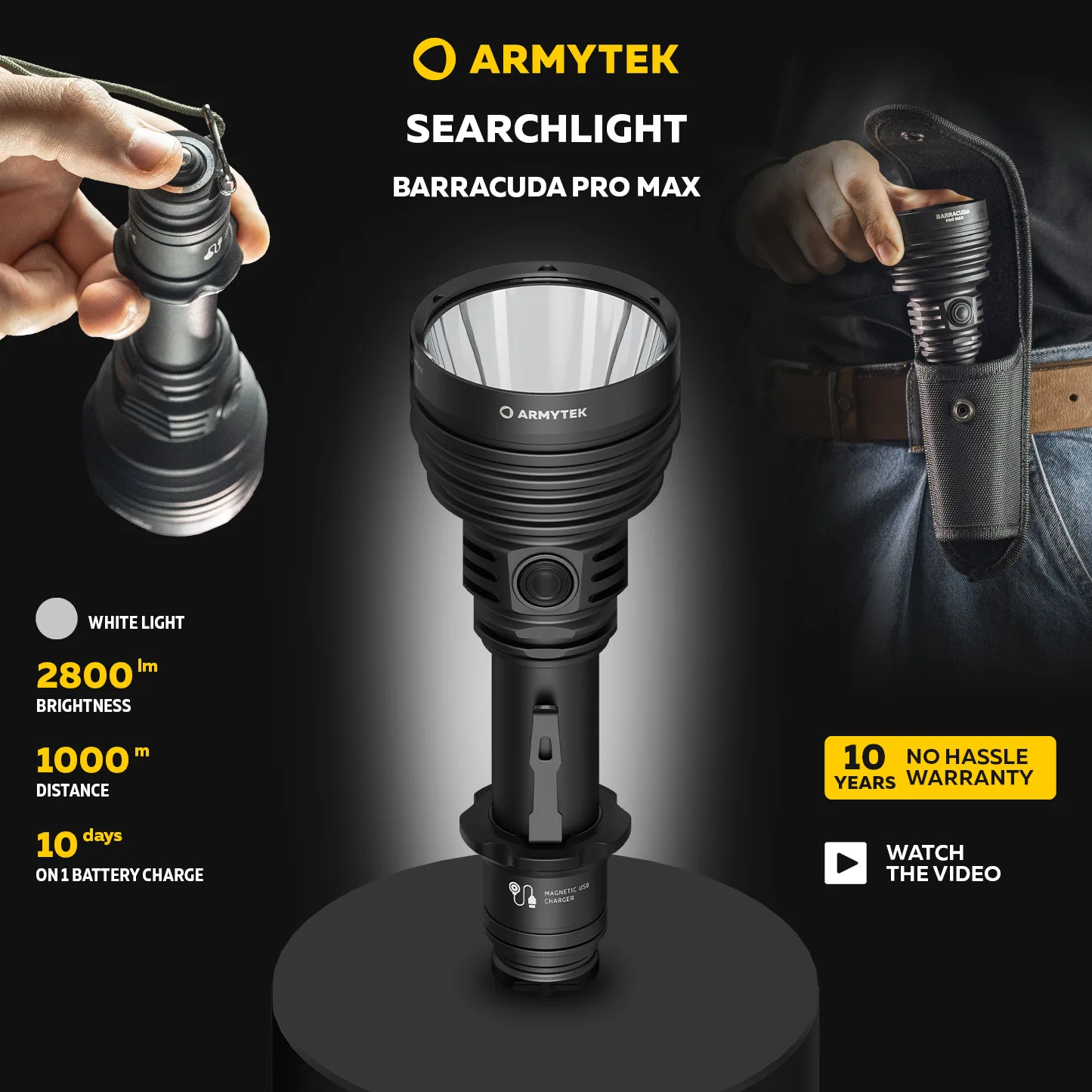 Armytek Barracuda Pro Max Magnet USB (White light) 2800 lm LED Tactical Flashlight with 1x21700 battery