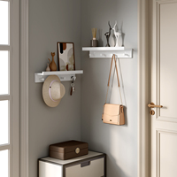 White Floating Wall Shelf  Hanging Shelf  with  Coat Hooks Organizer for Children's Room Home Wall Decoration Display