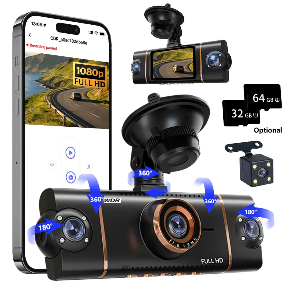4 Channel Dash Cam 1080P WiFi Car Camera Front Rear Cabin Recording 5GHz App Control Night Vision G-Sensor Loop Recording