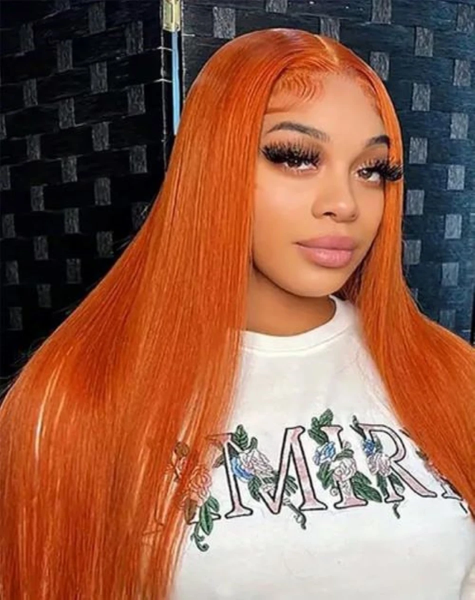 Straight Ginger Orange Human Hair Wig Lace Front Wigs Ginger Colored Wig13x6 HD Lace Front  Frontal Wigs For Women 200 Density