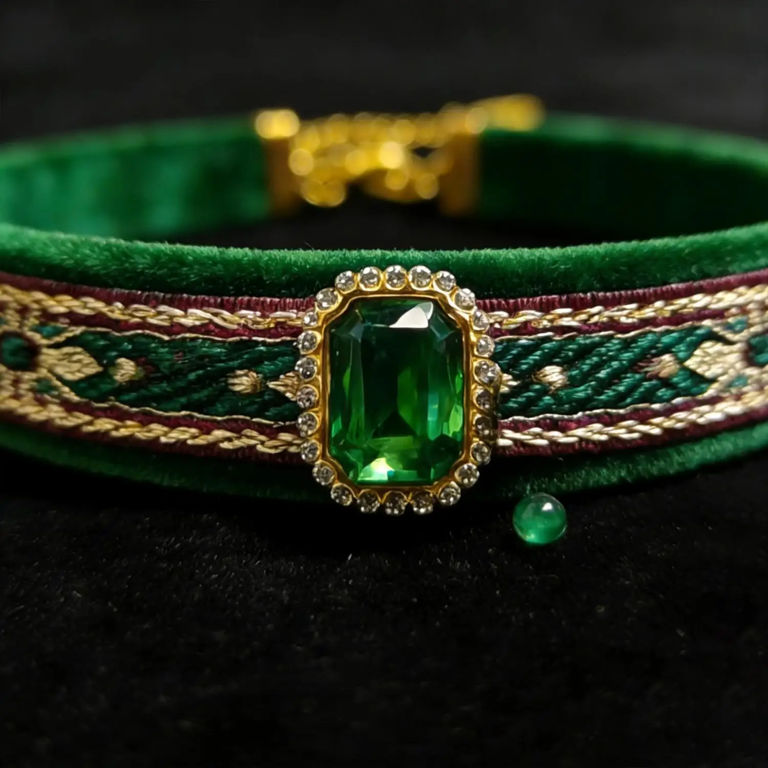 Vintage Smaragd-Halsband für Katzen Luxuriöse Samt-Halskette mit Strass-Edelstein-Anhänger Verstellbares Kätzchen-Schmuckhalsband Geschenk – Detail 2
