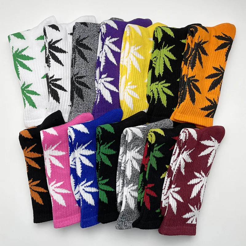 DONG AI 1 Pairs Funny Skateboard Socks Hemp Meias Happy Maple Leaf Sokken Cotton Weed Couple Trendy Street Style Harajuku Sox