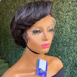 Pixie Cut Wig 100% Human Hair Wigs Straight Transparent 13x4 Lace Short Bob Wig T Part Lace Wig Brazilian Human Hair For Women