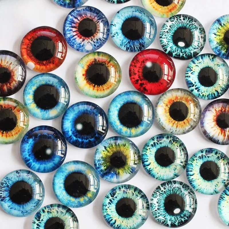14mm losowe mieszane smocze oczy okrągłe szkło Cabochon Flatback zdjęcie Dome akcesoria kolczyki bazy w par 30 sztuk/partia K05368 — zdjęcie 2