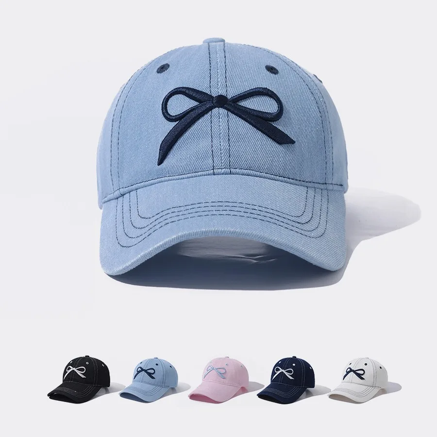 Bow embroidered women\'s baseball cap Sweet and lovely summer and autumn, wide brimmed sun shading girl\'s peaked cap