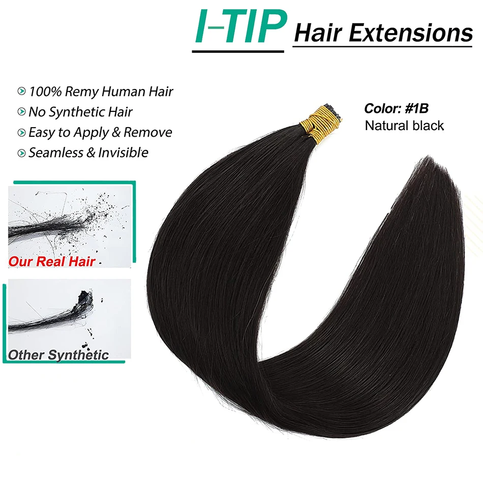 I Tip-extensiones de cabello humano liso Yaki, mechones de pelo de queratina de fusión fría, extensiones de cabello Remy Real