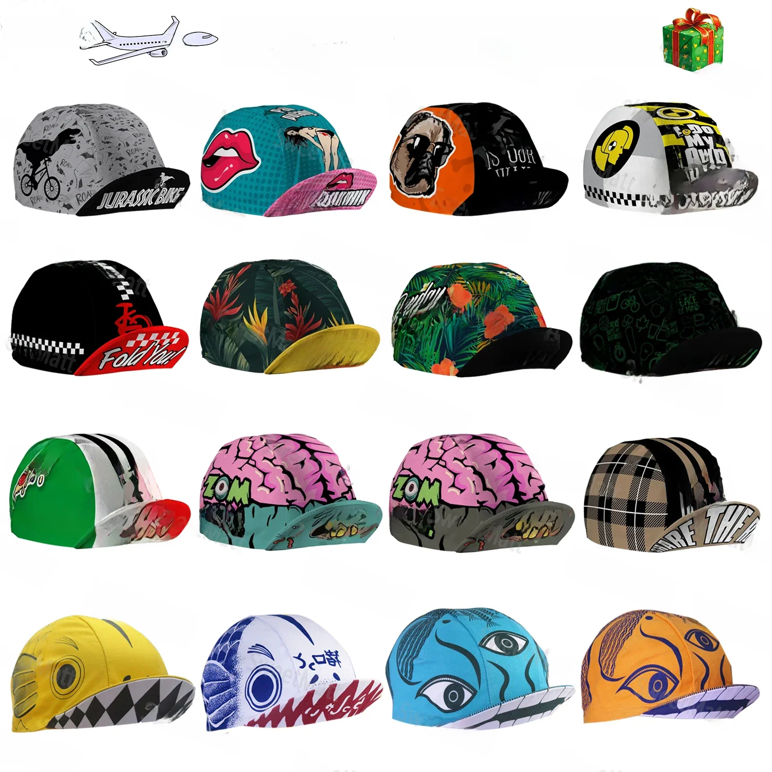 SweetMatt Classic Retro Pizza Dinosaur Bulldog Zielony Biały Czerwony Poliester Rowerowe czapki męskie Szybkoschnąca kominiarka sportowa na rower — zdjęcie 2