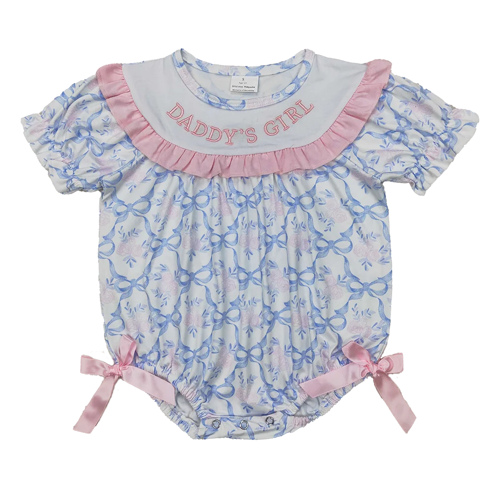 

SR2944 Baby Girls Summer Rompers Short sleeves Daddy's girl floral bow baby girls romper