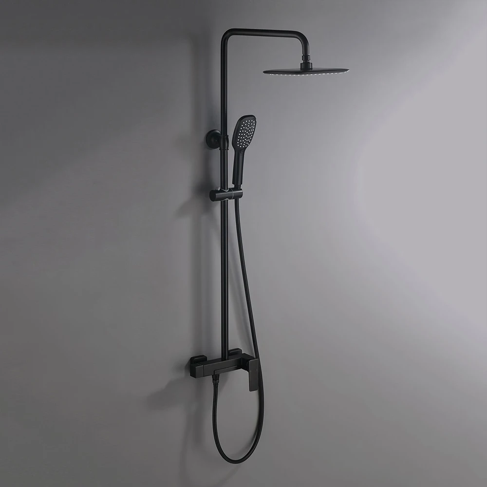 SKOWLL Rainfall Shower System Wall Mount  Shower Faucet with Bathtub Spout , Matte Black KP-6001