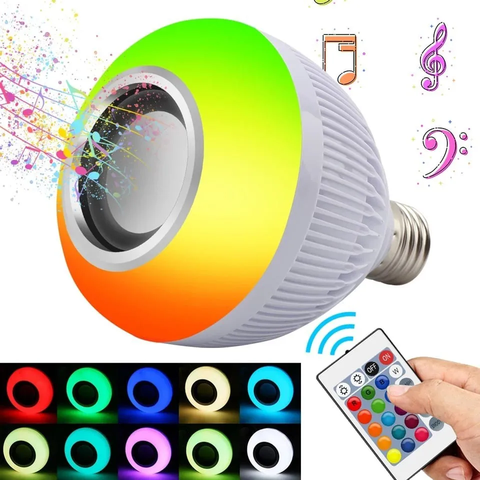 Lâmpada LED Caixa de Som Bluetooth Musical Com Controle RGB Bulbo Iluminação Colorida Bivolt 12W Bocal E27