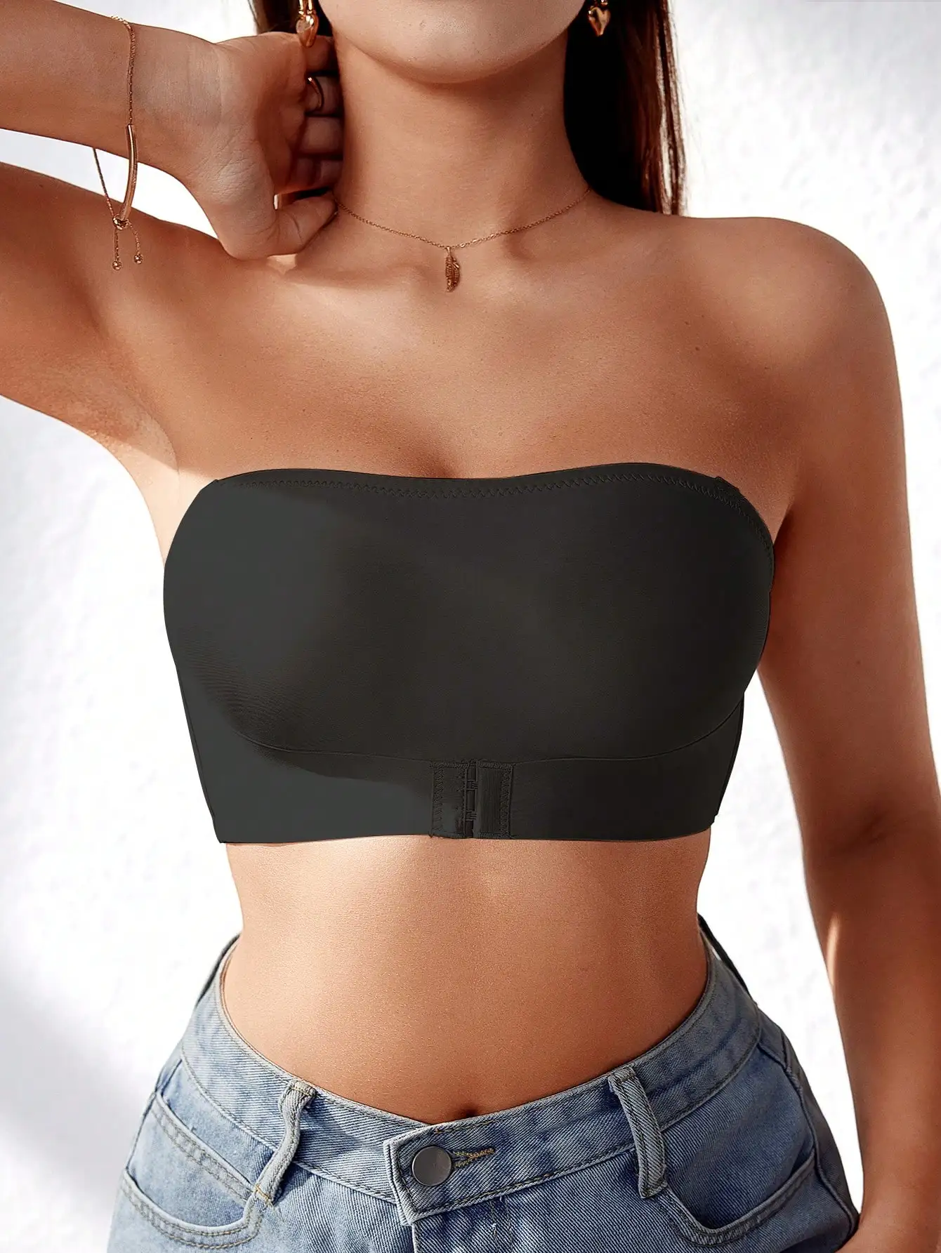 Women's front-button strapless, wire-free invisible anti-exposure comfortable lingerie