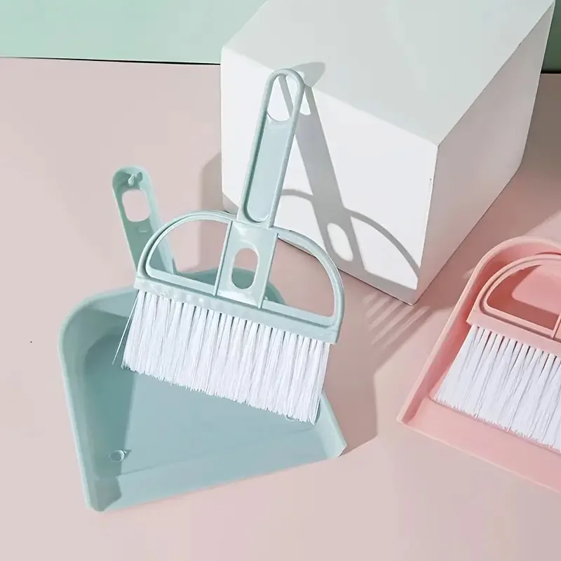 Mini Blue Desktop Broom and Dustpan Set, Small Cleaning Brush for Tabletop, Keyboard, Office & Home, Portable Desk Sweep Tool