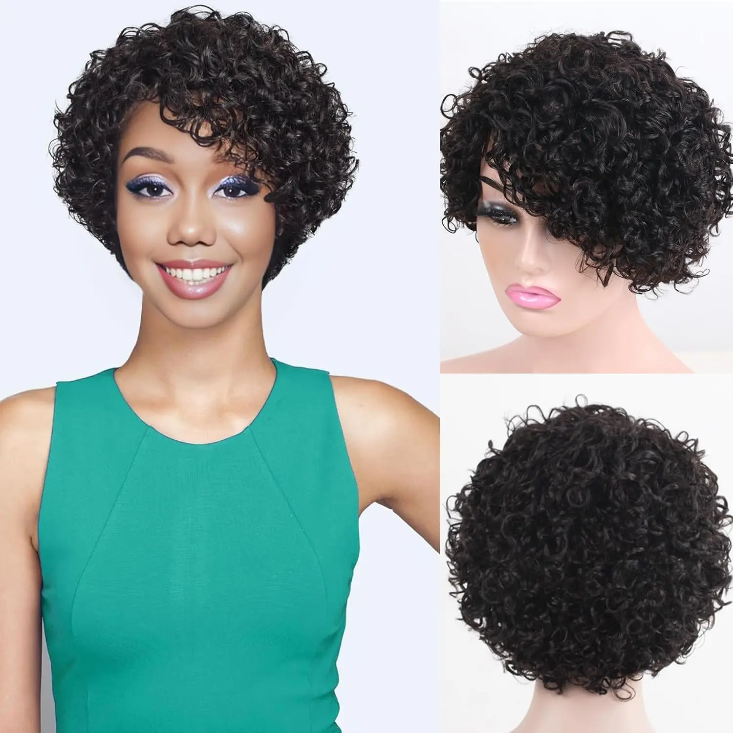 

Short Curly Wigs for Black Women Wear and Go Glueless Wigs Bob Curly Wig with Bang Pixie Cut Brazilian Human Hair Remy Wig