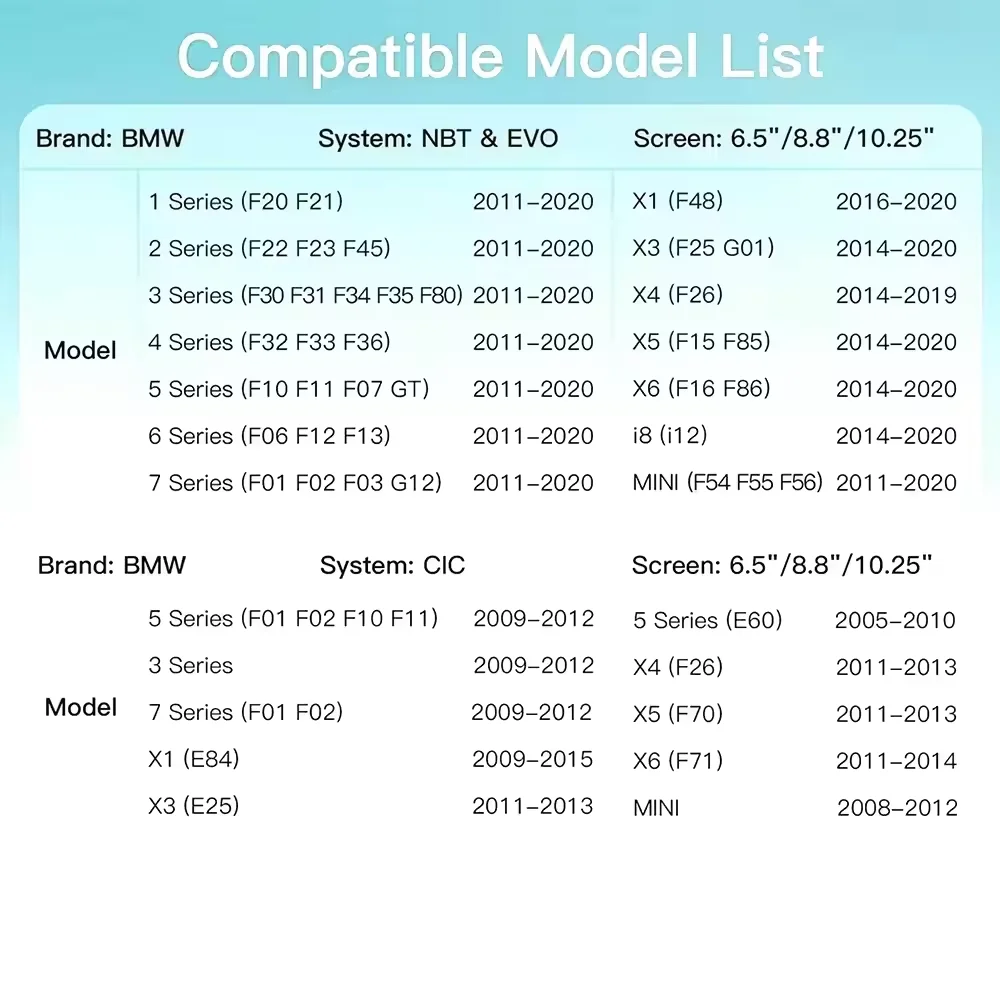 لاسلكي CarPlay أندرويد السيارات فك لسيارات BMW NBT CIC EVO 1 2 3 4 5 6 7 سلسلة X1 X3 X4 X5 F20 F21 F30 F31 F48 F25 E84 F15 F10