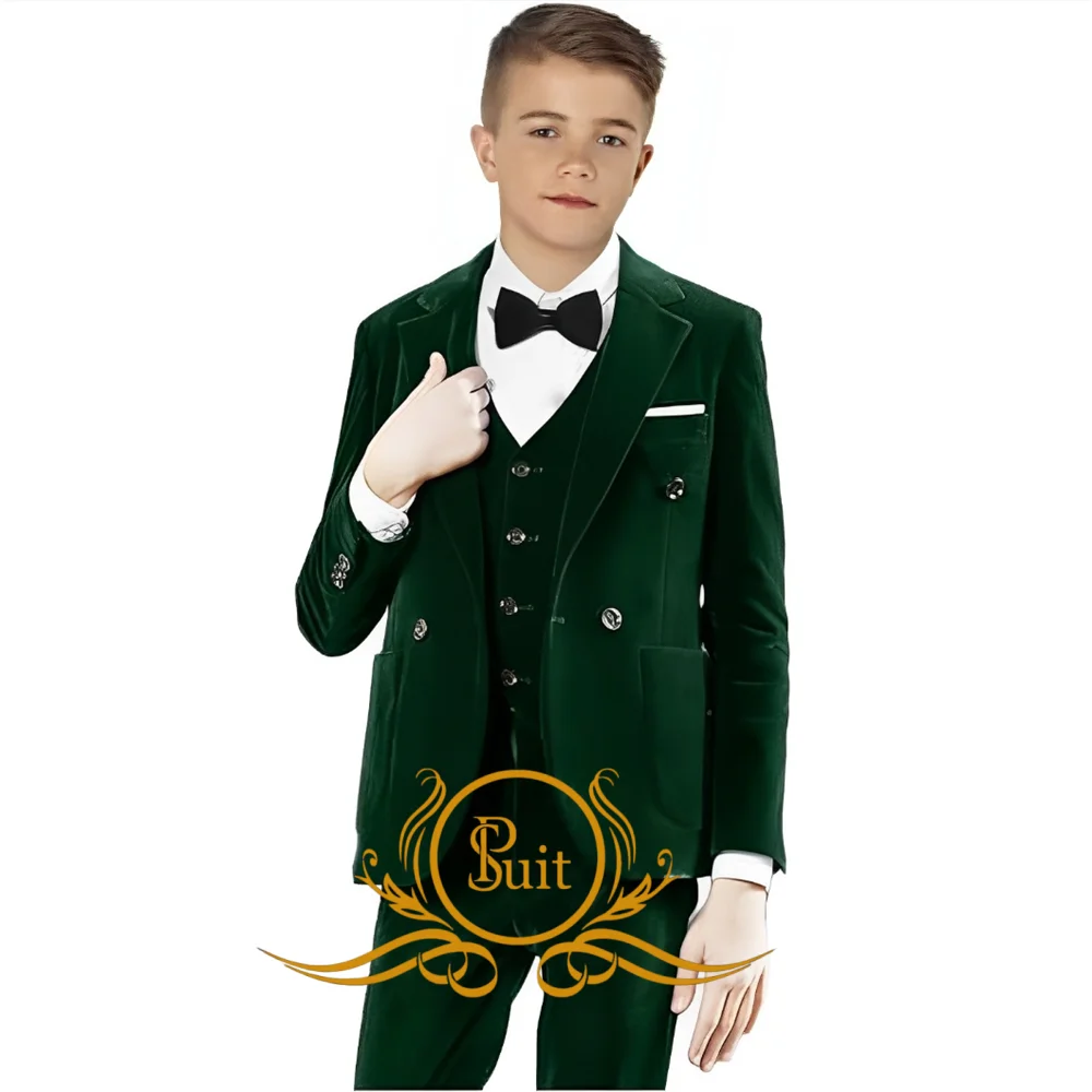 Formeel jongens fluwelen 3-delig pak reverskraag bruiloft smoking hoogwaardige slim fit blazer vest broek voor kinderen