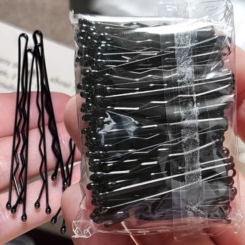 60/600pcs Black Straight Line Hair Clip U-shaped Needle Lady Hairpins Curly Wavy Grips Women Bobby Pins Styling Hair Accessories