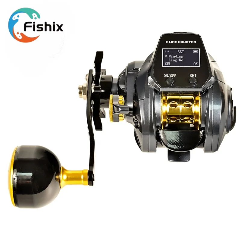 

FISHIX Digital Fishing Reels with Large Screen Casting Reel with Single Handle USB Charge Locate Water Layer Function