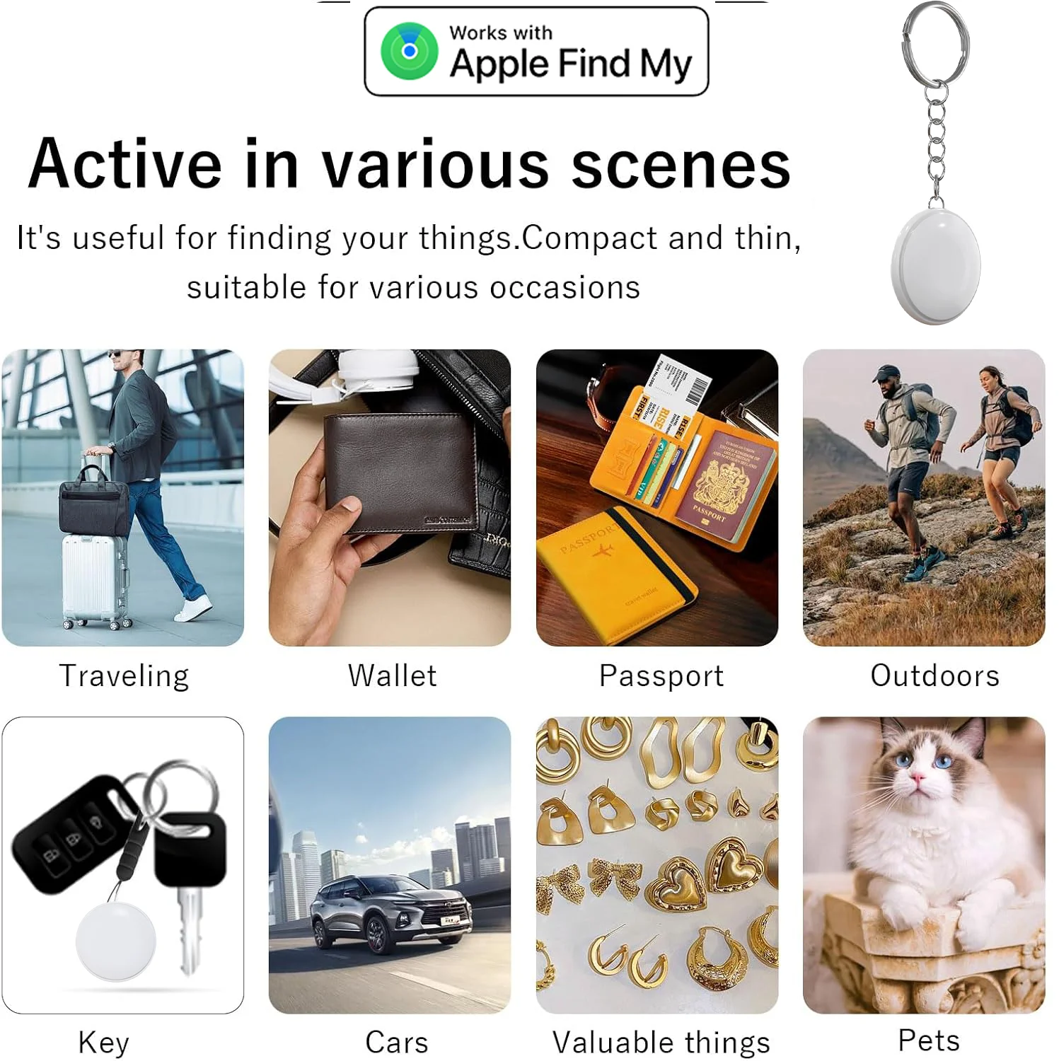 Упаковка из 4 смарт-трекеров (только IOS), работа с Apple Find My, GPS, умный трекер глобального позиционирования для сумки для ключей, автомобильного кошелька