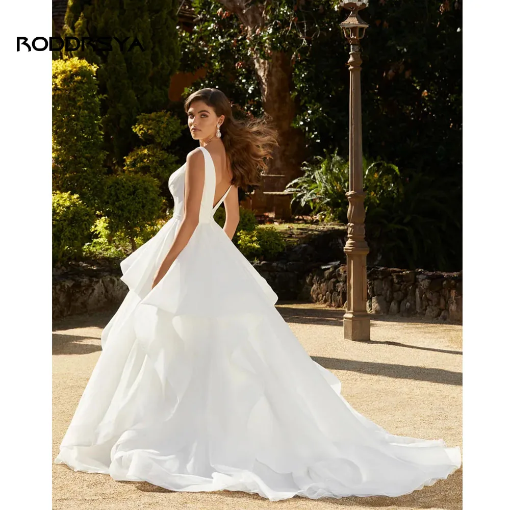 RODDRSYA Civil Simple Wedding Dress For Women V-Neck Backless Bridal Gowns A-line Sleeveless Vestidos De Novia Retro Organza