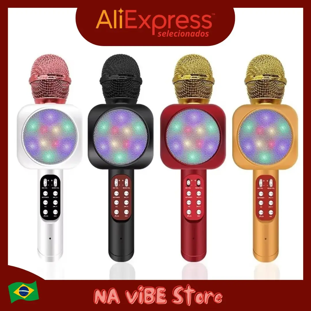 Microfone Bluetooth Sem Fio para Karaoke com LED Colorido Alta Qualidade de Som e Conexão Sem Fios Ideal para Festas e Eventos