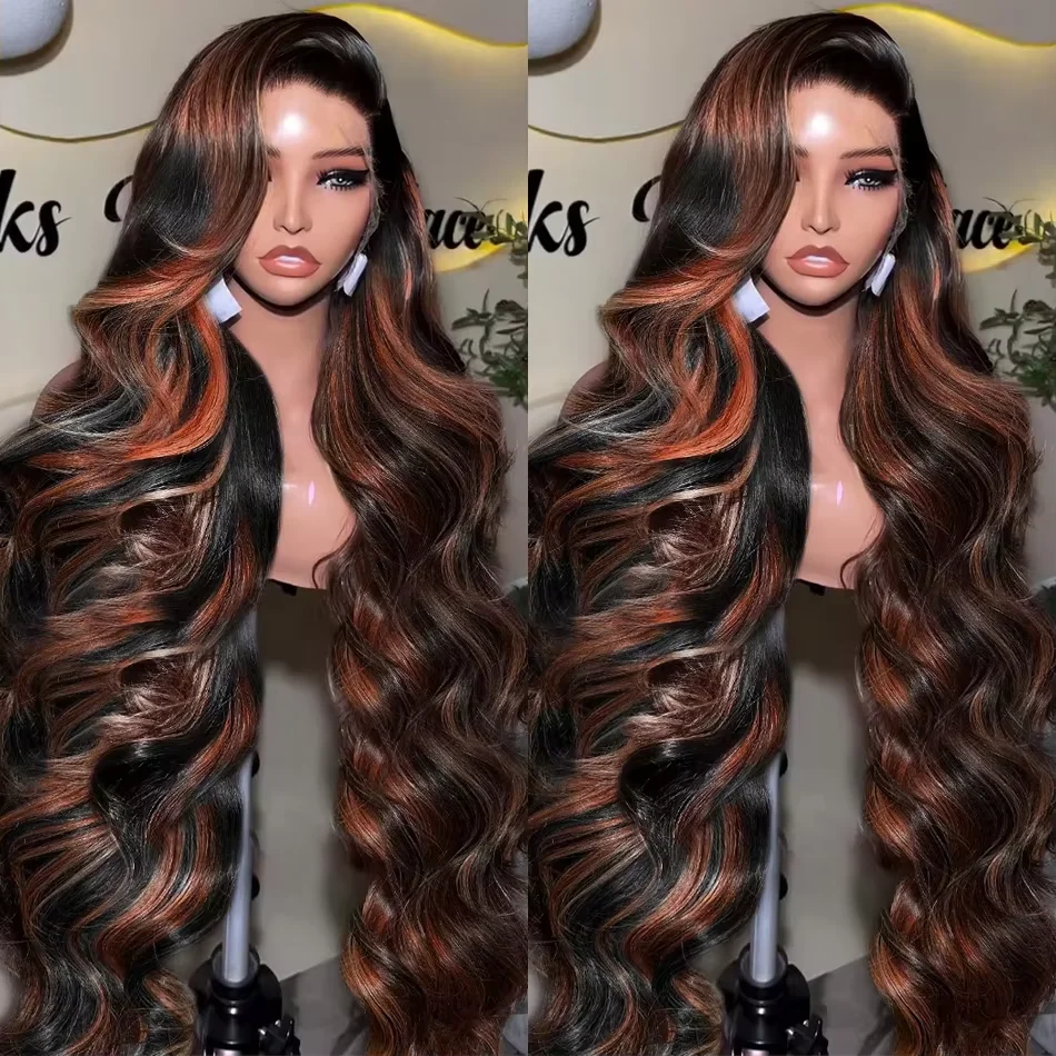 Perruque Lace Front Wig Body Wave Brésilienne Naturelle, Cheveux Humains, 13x4, 1B/30, 13x6, à Reflets Ombrés, Couleur Noir et Marron, HD, pour Femme