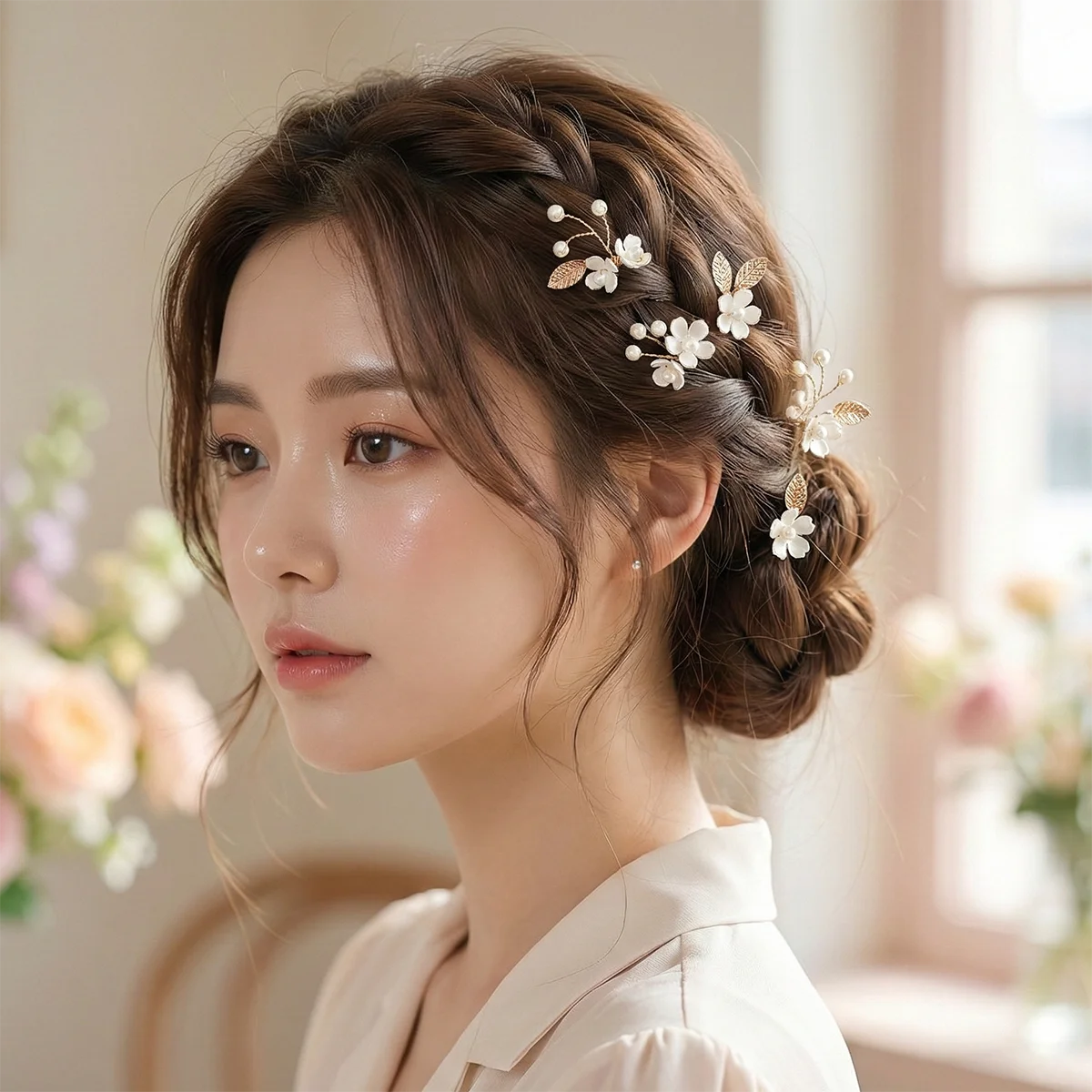5pcs/pack Flower Clip Wedding Hairpin Exquisite Wedding Hair Jewelry Bridal Accessories Women Hair Strap Pearl Wedding Hair Comb