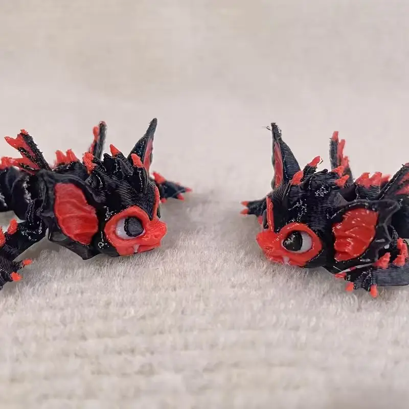 3D Printed Cute Bat Dragon Figurine - Black and Red Mythical Creature Desktop Decoration, Perfect Gift for Teens and Adults, Col view 5