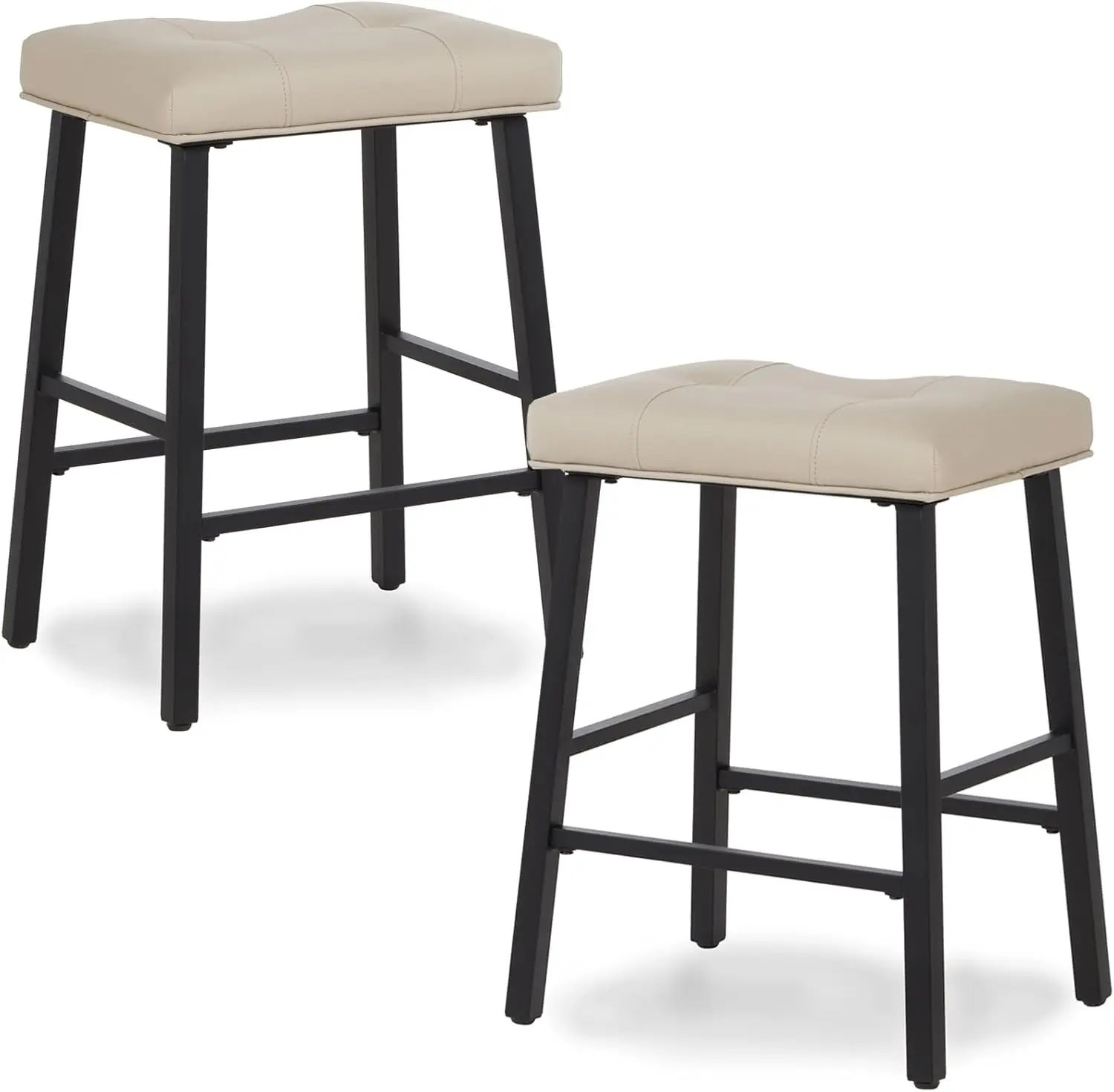 24 Inch Bar Stools Set of 2, Backless Counter Height Bar Stools, Upholstered Kitchen Barstools with Metal Base