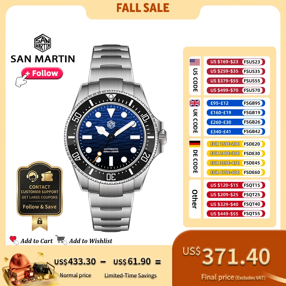 San Martin 38mm 42mm Men Diver Watch Miyota 90S5 Automatic Mechanical Waterproof Watches with Sapphire BGW-X1 Luminous SN0126