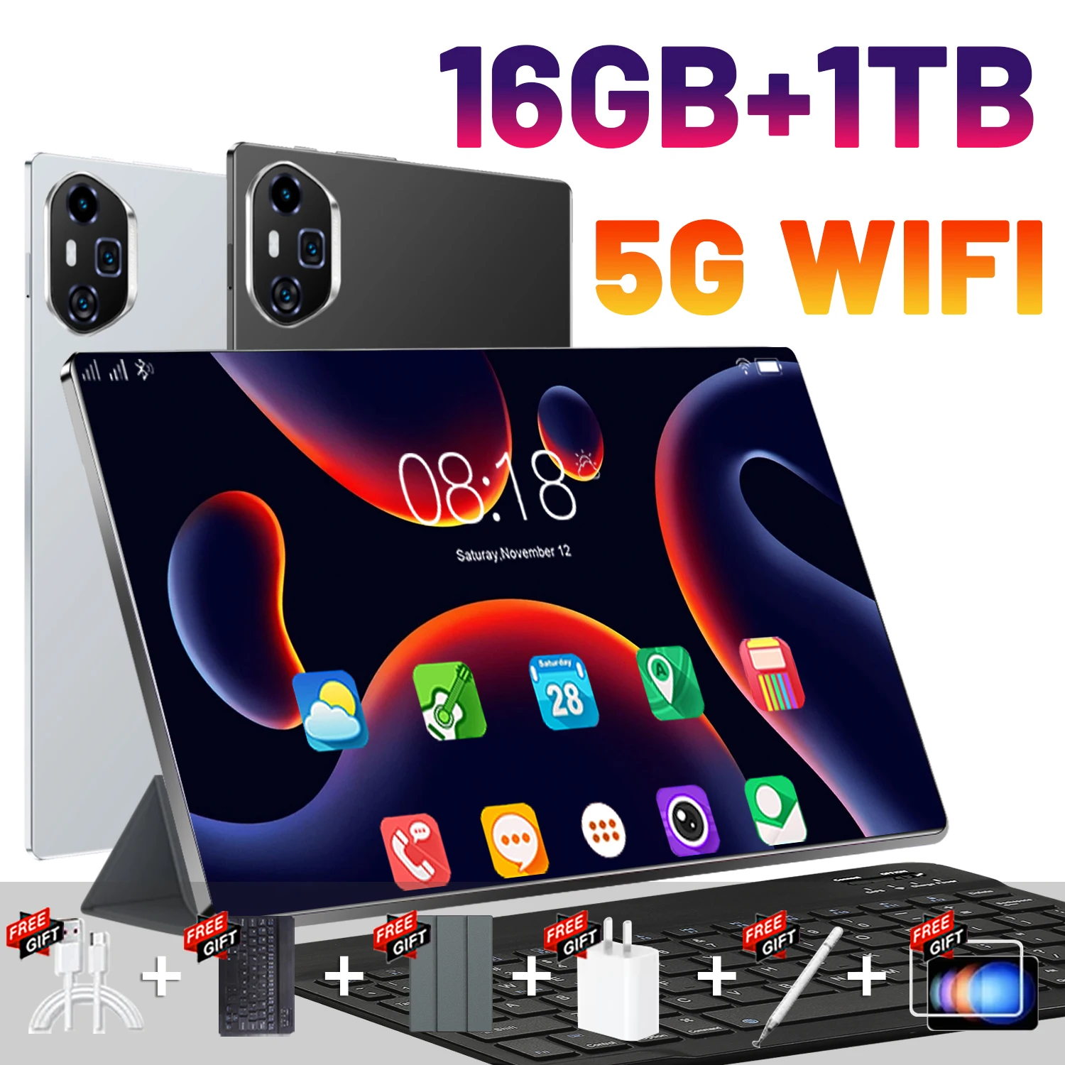 Tablet Original 5G Pad S23 Plus con 16GB de RAM, 1TB de ROM, pantalla de 10.36 pulgadas, 20000mAh, Android 13.0, Bluetooth, 14 núcleos, WIFI, GPS, HD, con teclado.