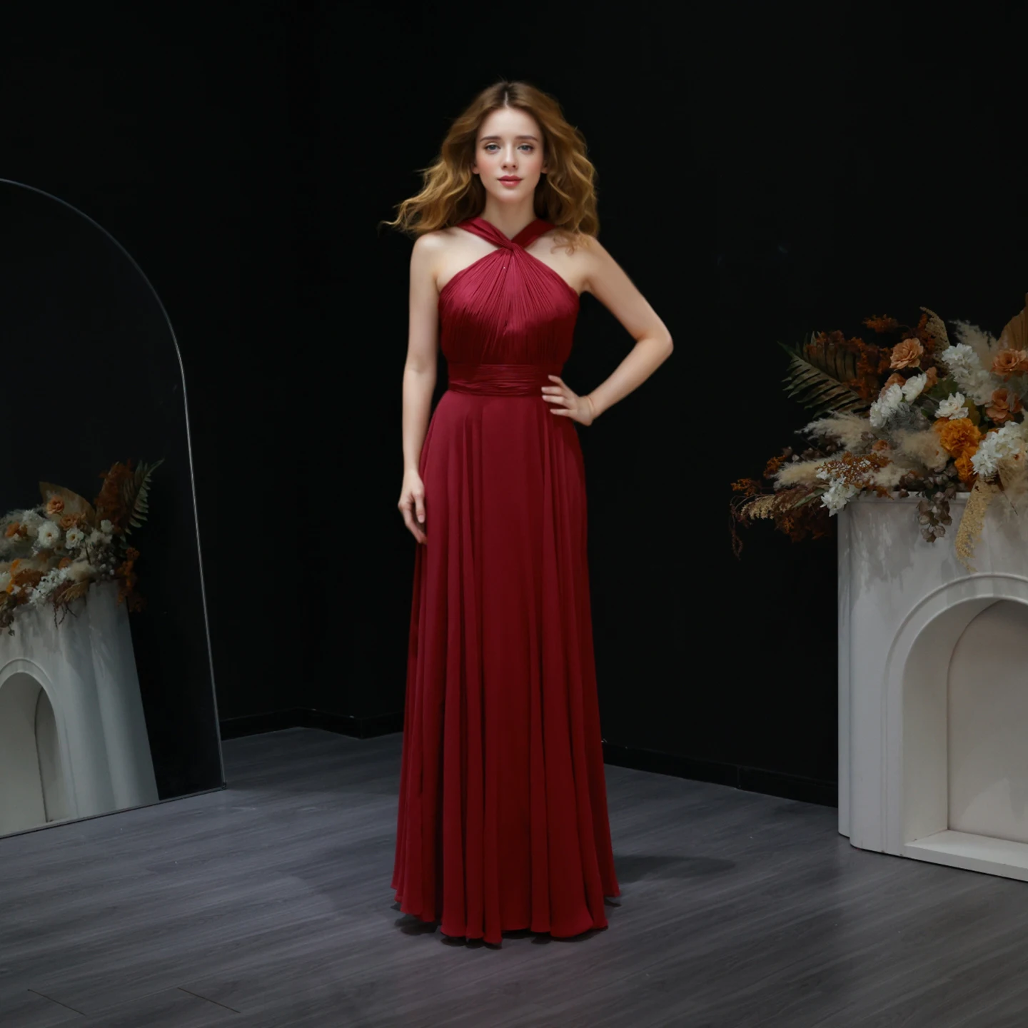 Sharon Said 2025 Semplice abito da damigella d'onore in raso rosso con scollo all'americana Guaina lunga di alta qualità Abiti da cerimonia nuziale per donna BS258 Personalizzato