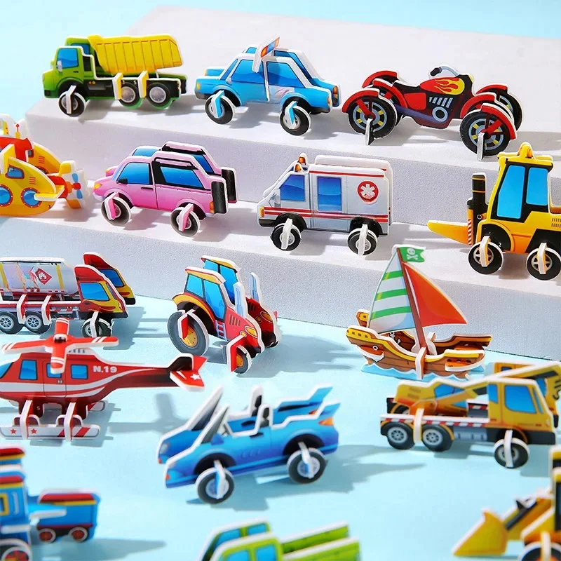 30 pièces 3D dessin animé voiture papier Puzzle Construction camion jouets enfants fête d'anniversaire faveurs cadeau pour les invités Goodie Pinata remplissage
