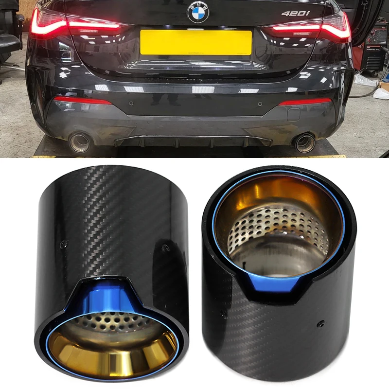 2 יח'\חבילה צינור פליטה פלט צינור עבור bmw 4 סדרה g22g23 g26m ביצועים בסגנון פחמן סיבי פליטה צינור נחיר