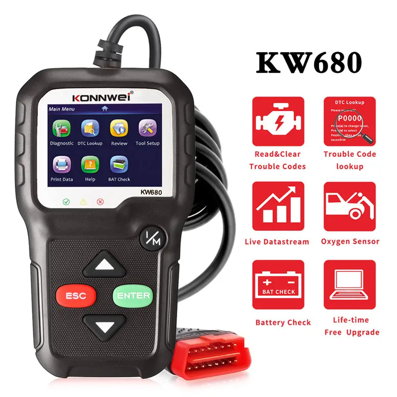 

KONNWEI KW680 OBDII Car Diagnostic OBD2 Scanner Auto Diagnostic Tools Car Scanner Tool Russian Language Diagnostic code reader