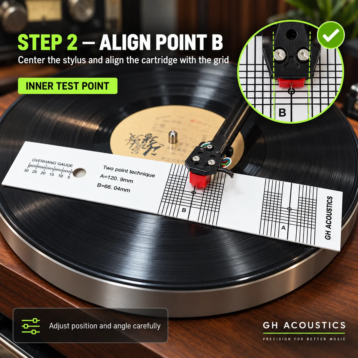 GH ACOUSTICS Phono Cartridge Alignment Protractor 190mm Turntable Stylus Overhang Calibration Gauge