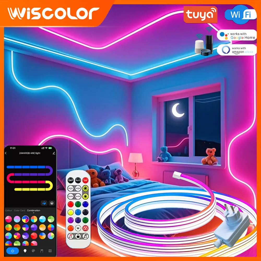 TUYA RGB Outdoor Led Lights LED Neon Rope Smart Wifi Garden Light DIY Wall Strip Luces Music Voice Control Gamer Room Decor Lamp