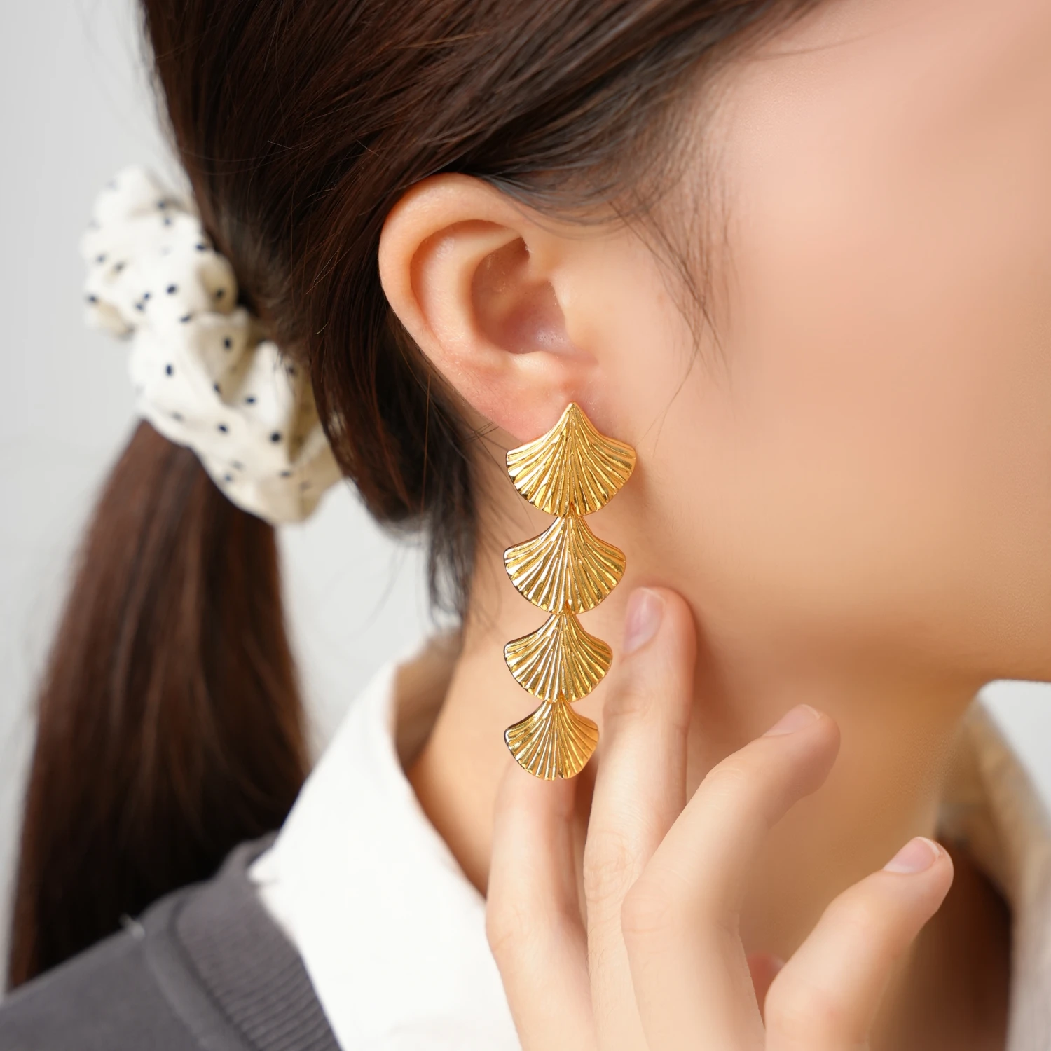 24K Gold Plated Earrings Cascading Ginkgo Leaf Earrings Dangling Earrings Long Earrings Luxury Jewelry Earring Gift for Women