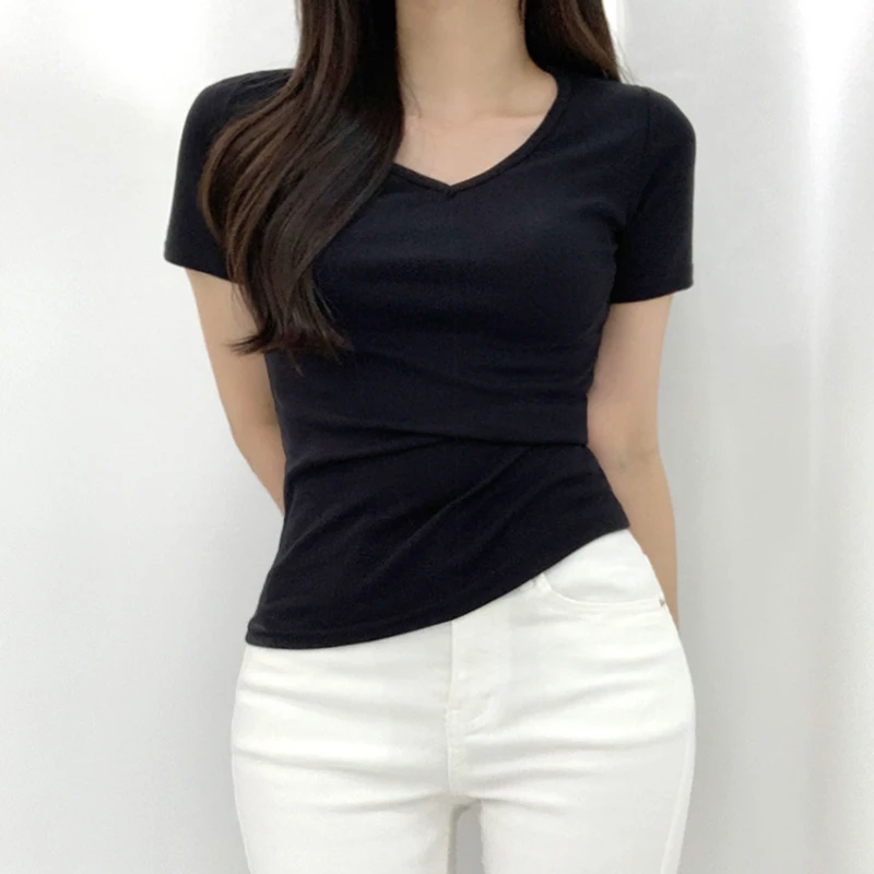 Tearing TC V-neck Half-sleeved T-shirt