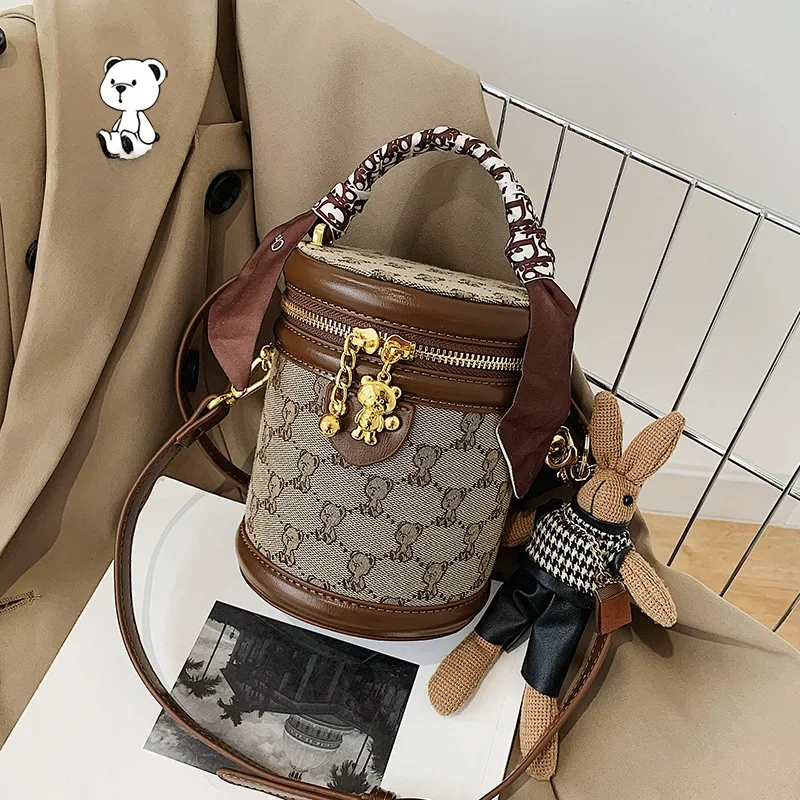 Beibaobao 2024 nowa torba wiadro na wodę mała torba damska letnia modna moda Crossbody torba damska mała torba cylindryczna — zdjęcie 2