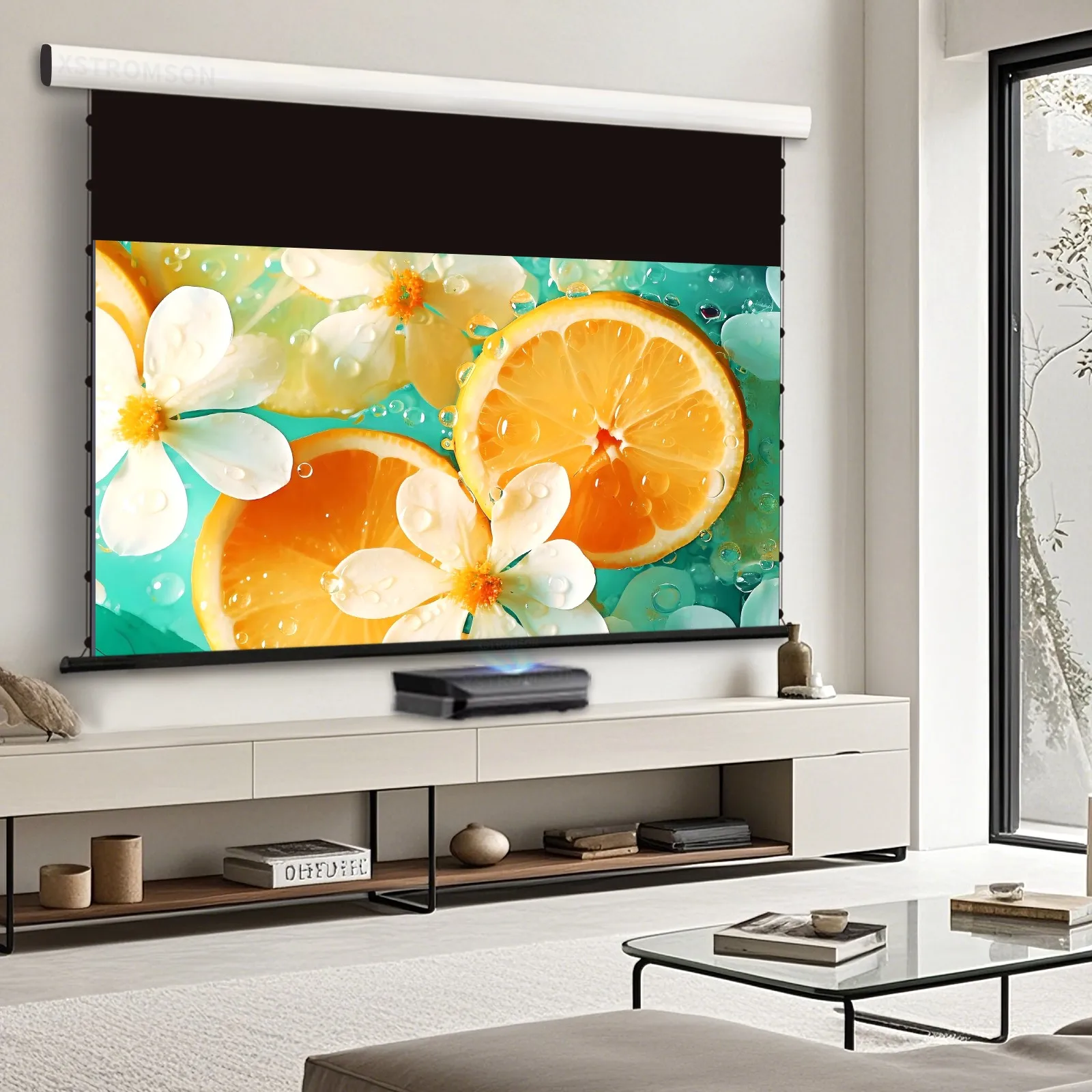 

100 inch-120 inch 16:9 HD 3D Motorized ALR CLR Ceiling Projection Screen Concealed Pull Down For Ultra Short Projector Screen