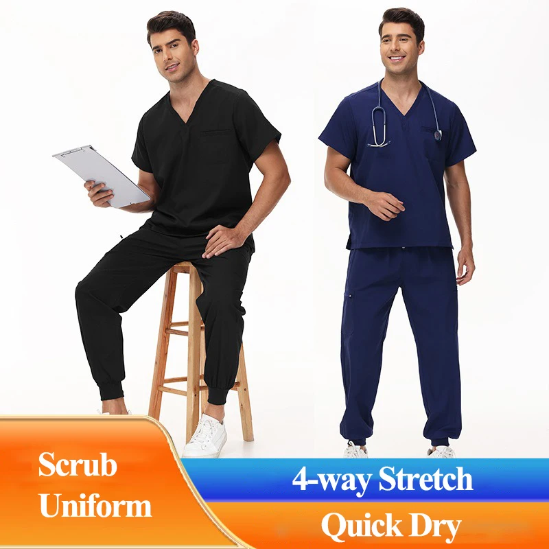 

New Operating Room Short-sleeves Nurse Uniform Dental Hospital Work Clothes Medical Staff Scurbs Men's Doctor Suits LMW004-01