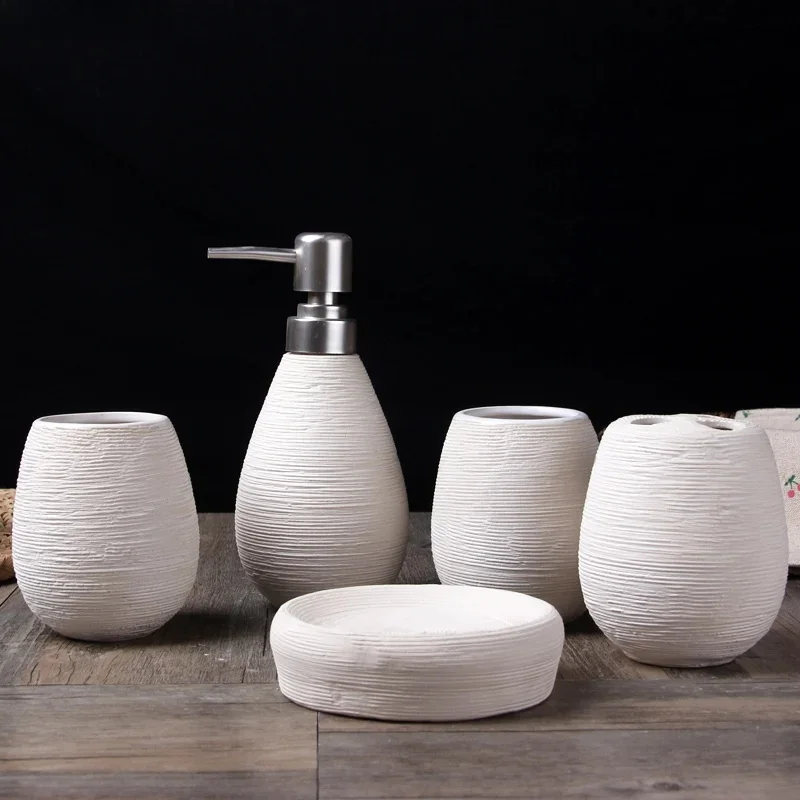 Ręcznie rysowana szafka łazienkowa w stylu europejskim pięcioczęściowy ceramiczny balsam w butelce akcesoria do łazienki zestaw dekoracja łazienki akcesoria — zdjęcie 2