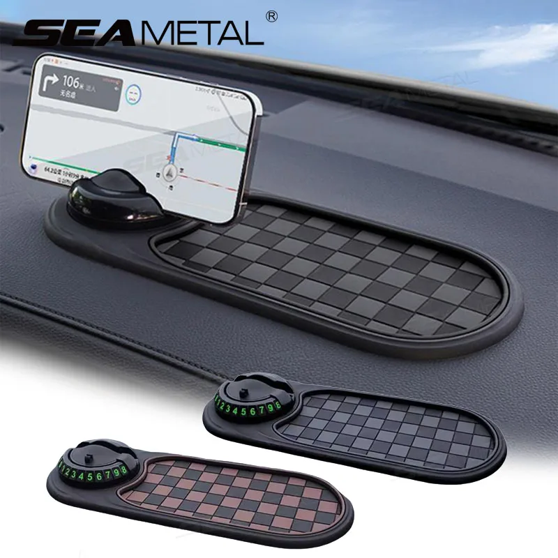 SEAMETAL 2 in 1 Dashboard Anti Slip Mat with Phone Mount 360-Degree Rotation Car Phone Holder Non-Slip Adhesive Mat for Car