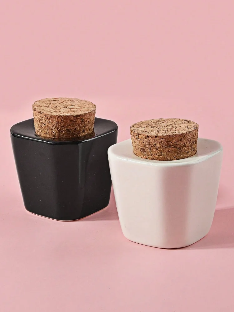 Vaso Limpiador de Pinceles de Uñas de Cerámica con Tapa de Corcho, Contenedor Portátil para Lavar Pinceles de Gel Acrílico para Salón de Uñas y Herramientas de Manicura en Casa
