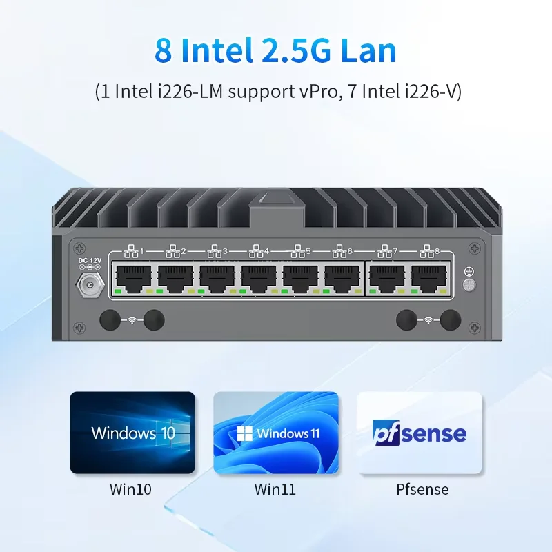 8x2.5G LAN Firewall Mini PC Intel Core Ultra 5 125U VPro IoT AI Edge Industrial Computer Network Server pfSense OPNsense Router